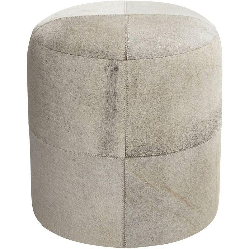 Gray Handmade Cowhide Patchwork Pouf Ottoman 16" x 16" x 16"