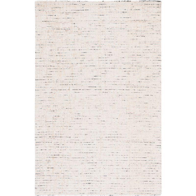 Ivory and Blue Abstract Handmade Wool 4' x 6' Rug