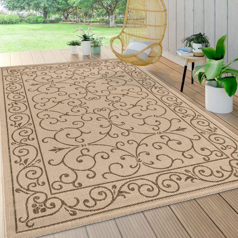 8'x10' Charleston Vintage Filigree Textured Weave Indoor/Outdoor Area Rug, Beige/Brown - JONATHAN Y