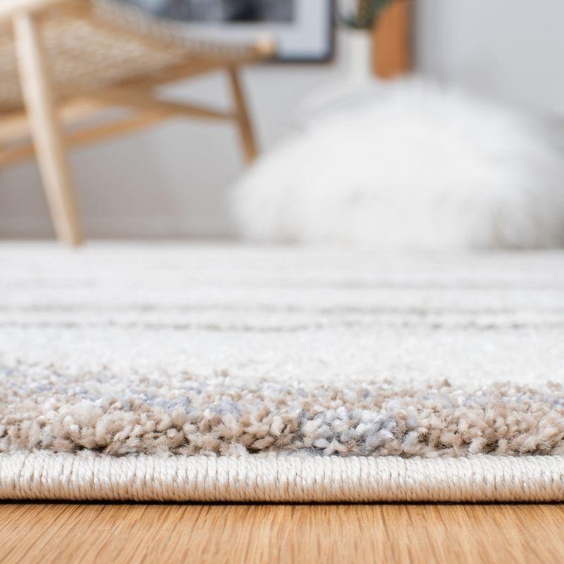 Ivory and Gray Abstract Shag Runner Rug 2'2" x 9'