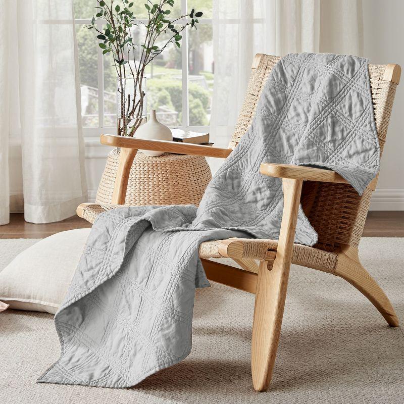 Chateau-Inspired Light Grey Linen & Cotton Quilted Throw