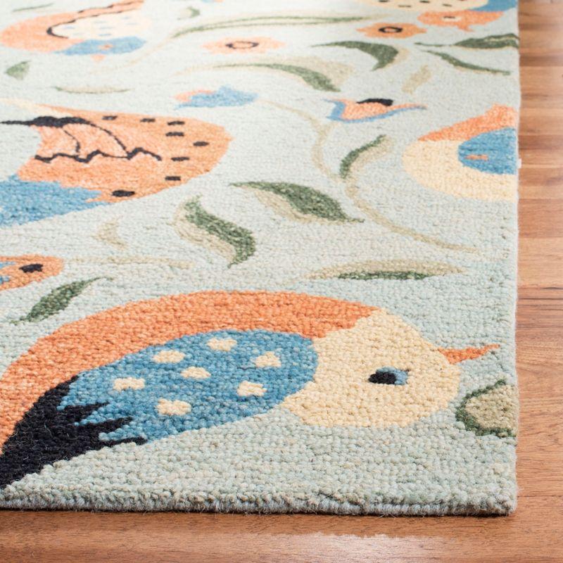 Handmade Tufted Blue Floral Square Wool Rug - 6' x 6'