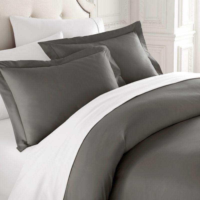 Gray Queen Size Microfiber 3-Piece Duvet Cover Set