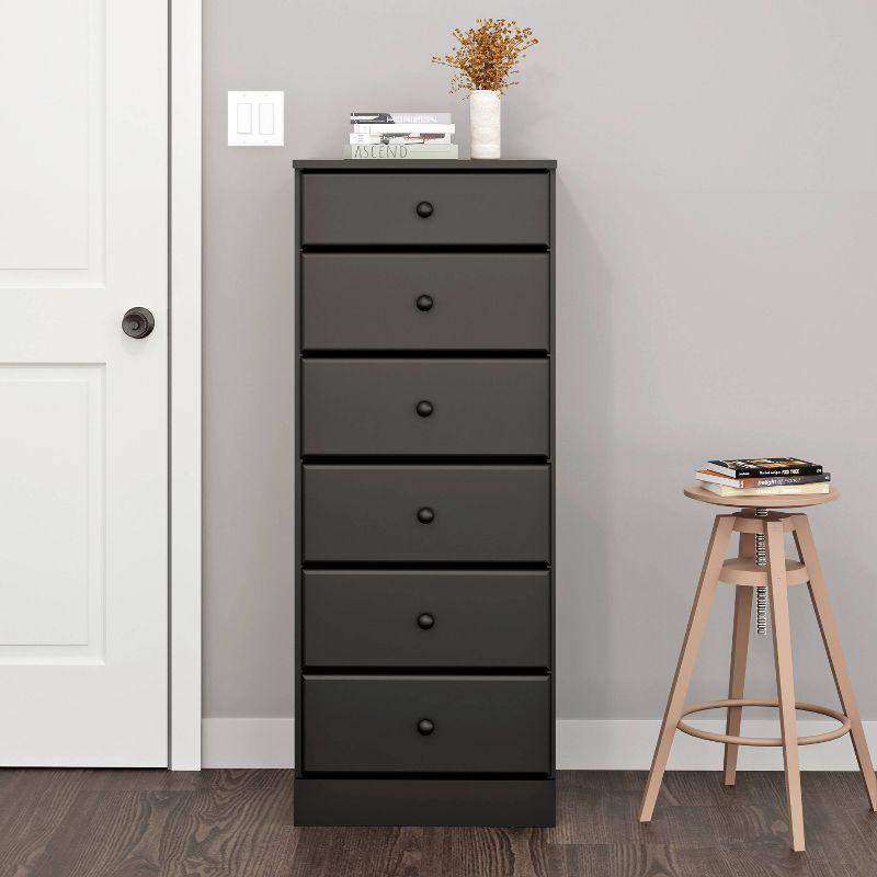 Astrid 6 Drawer Tall Chest Black - Prepac: Space-Saving Vertical Storage for Bedroom