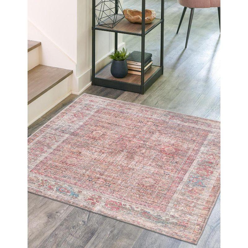 Rustic Charm Rust Red and Brown Square Washable Rug