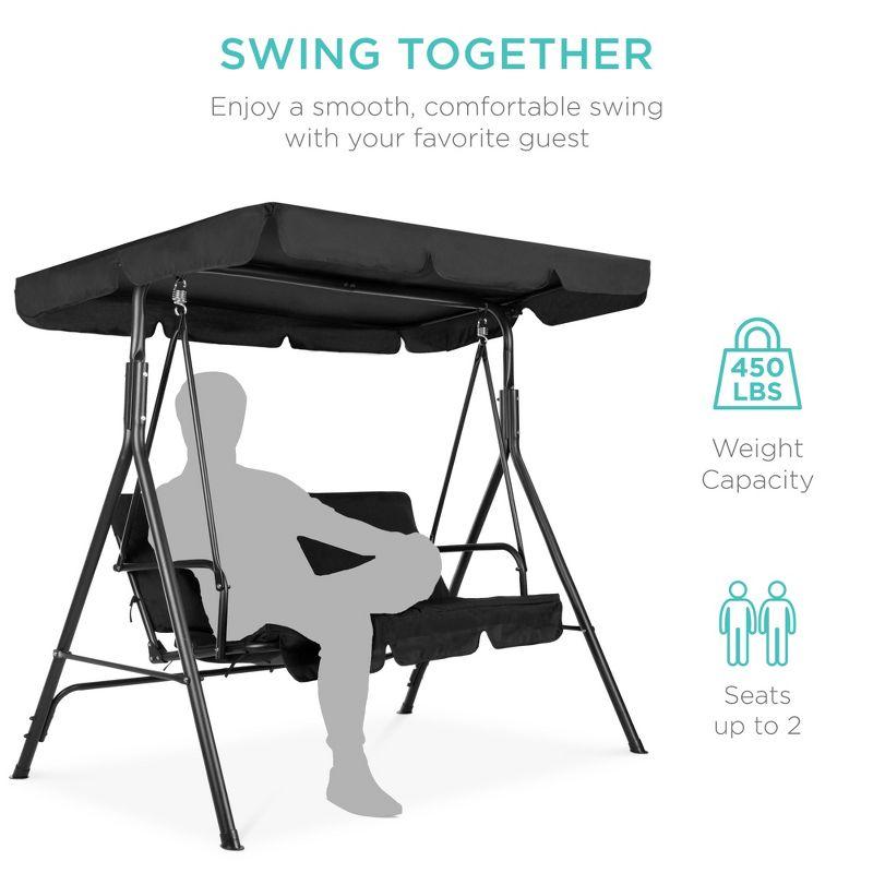 Best Choice Products 2-Person Outdoor Large Convertible Canopy Swing Glider Lounge Chair w/ Removable Cushions - Black