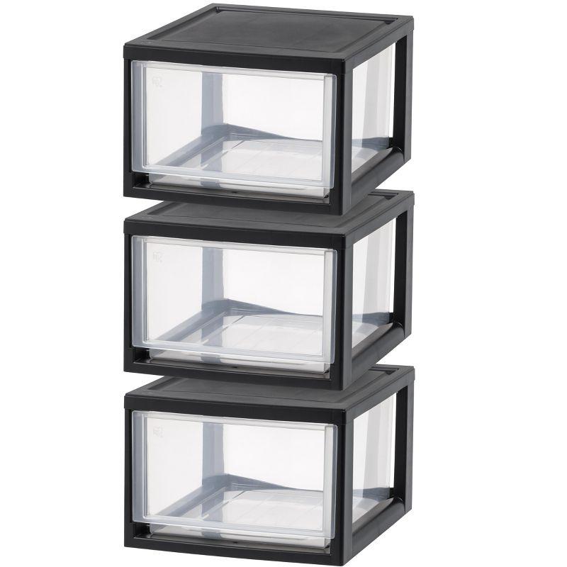 Sleek Black 14.5Qt Stackable Plastic Storage Drawers, Set of 3