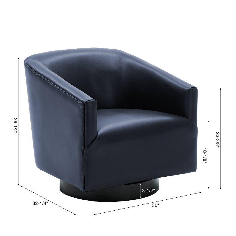 Comfort Pointe Gaven Wood Base Swivel Accent Chair Midnight Blue: Durable Faux Leather, 360° Swivel, No-Sag Springs
