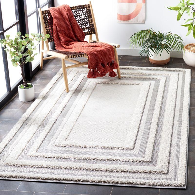 Ivory and Grey Rectangular Non-slip Synthetic Area Rug 4' x 6'