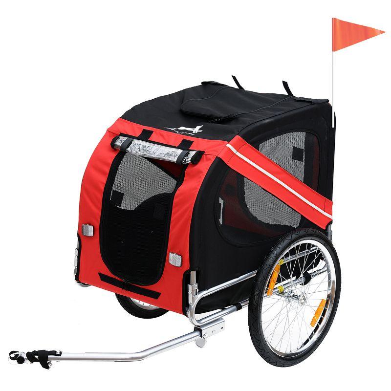 Aosom Dog Bike Trailer Pet Cart Bicycle Wagon Cargo Carrier Attachment for Travel with 3 Entrances Large Wheels & Mesh Screen - Red/ Black