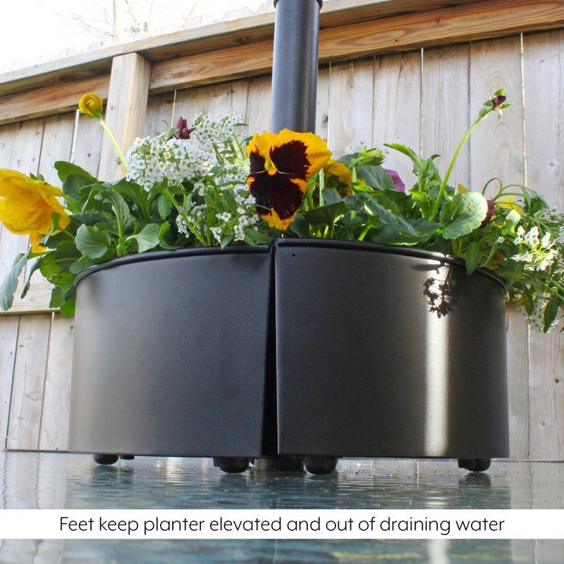 AuldHome Design Umbrella Planter for Patio Table w/ Umbrella Hole Enamelware Half Planter Pots