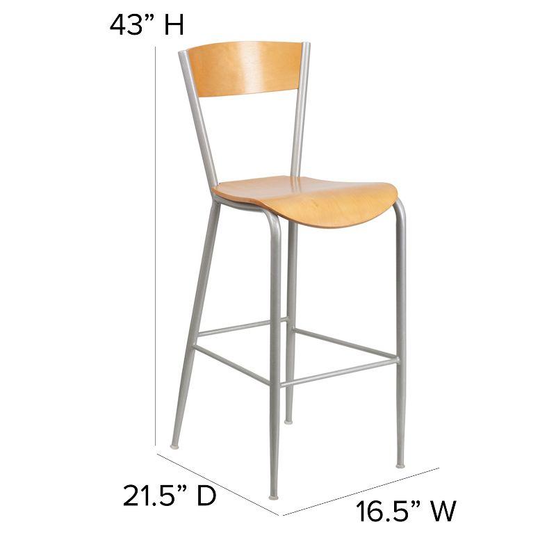 Flash Furniture Invincible Series Silver Metal Restaurant Barstool - Natural Wood Back & Seat