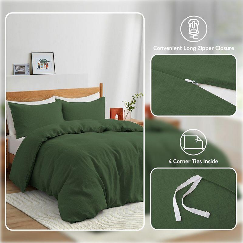 Peace Nest Luxurious Premium Flax Linen Duvet Cover and Pillow Sham Set Moisture-Wicking and Breathable, Green, Twin, 68"x90"