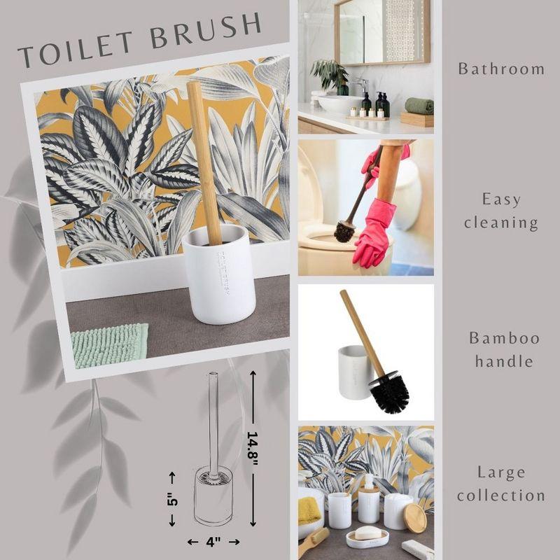 Evideco French Home Goods Stylish Toilet Brush and Holder Set with Natural Bamboo handle