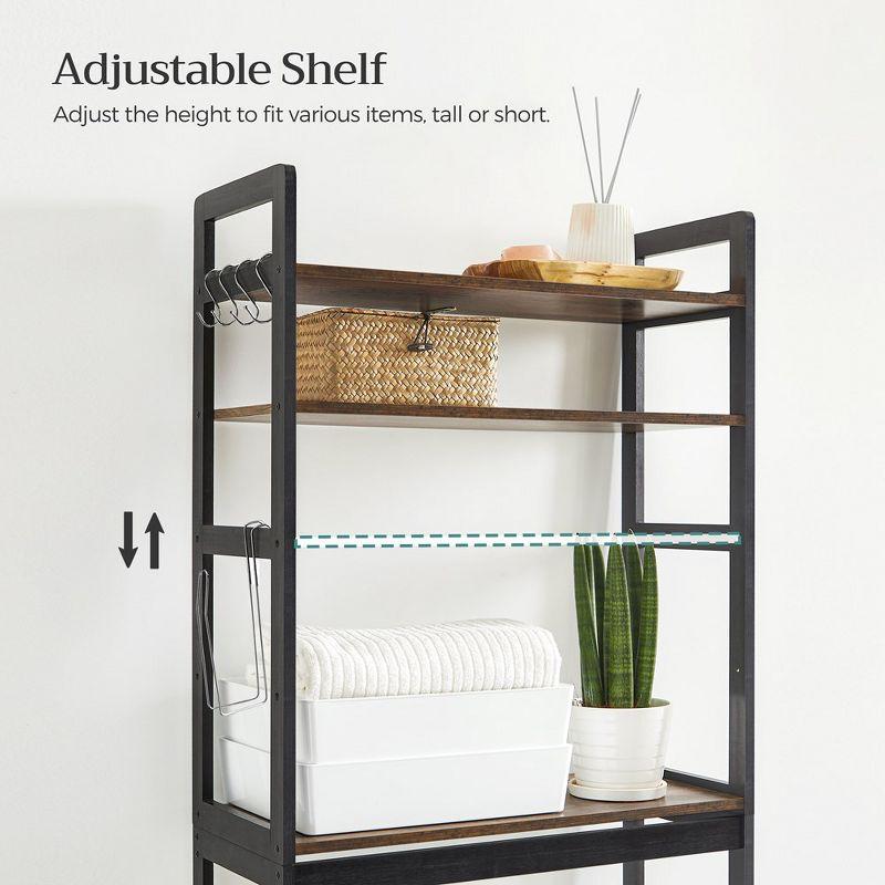 SONGMICS Over-The-Toilet Storage, 3-Tier Bathroom Organizer Over Toilet with Adjustable Shelves,Toilet Paper Holder, Rustic Brown and Ink Black