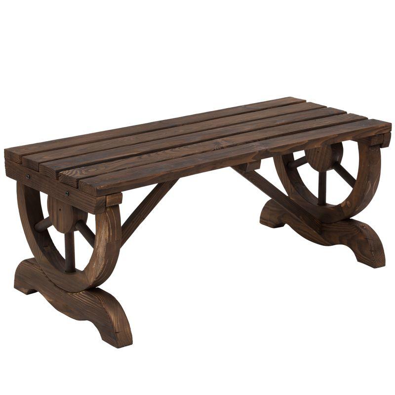 Rustic Wagon Wheel 2-Person Outdoor Bench in Carbonized Fir Wood