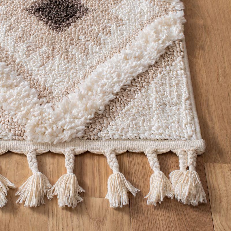 Ivory & Brown Diamond Braided Shag Runner Rug - Handmade Synthetic