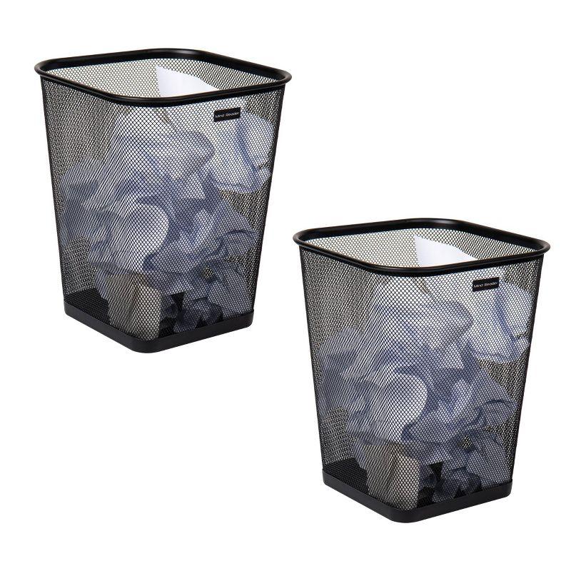 Mesh Trash Can, Waste Paper Basket, Square, Office, Metal Mesh, 9.75"L x 9.75"W x 12.25"H, 2-Pack