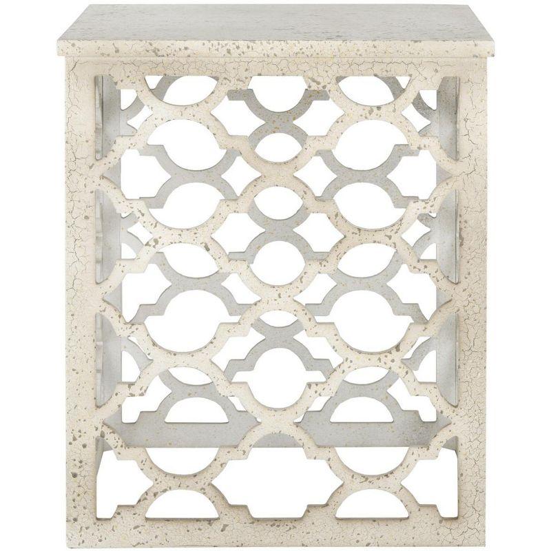 Moroccan-Inspired Distressed White Wood Square End Table