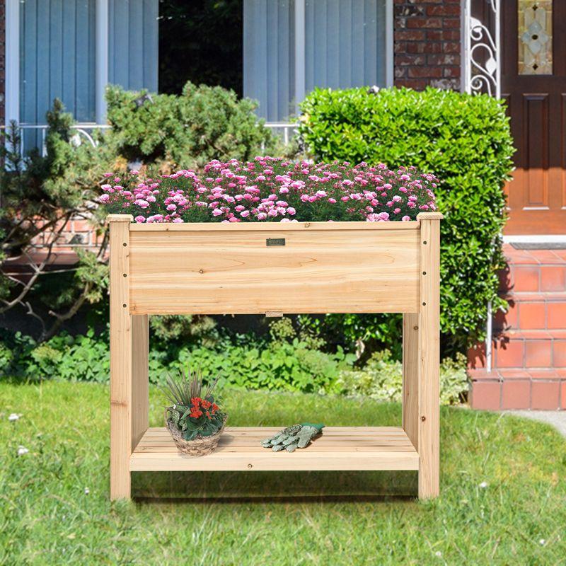 Natural Fir Wood Raised Garden Bed with Bottom Shelf