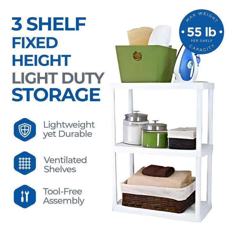 Gracious Living Gracious Living 3 Shelf Fixed Height Solid Light Duty Home Storage Unit