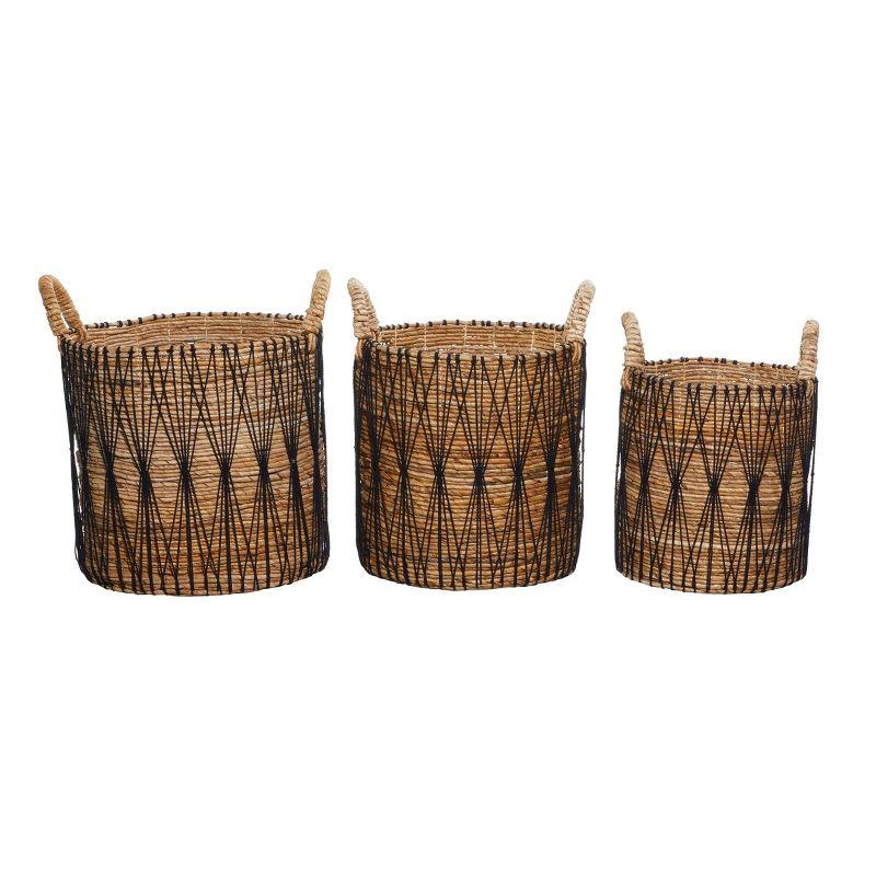 Banana Leaf Handmade String Detail Decorative and Functional Storage Basket with Handles