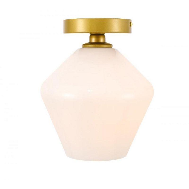 Gene Brass and Frosted White Glass 1-Light Flush Mount