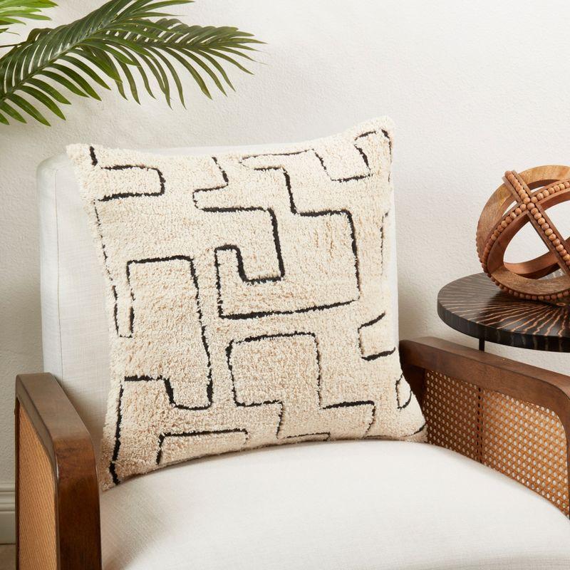 Geometric Splendor 20" Black and Natural Tufted Throw Pillow