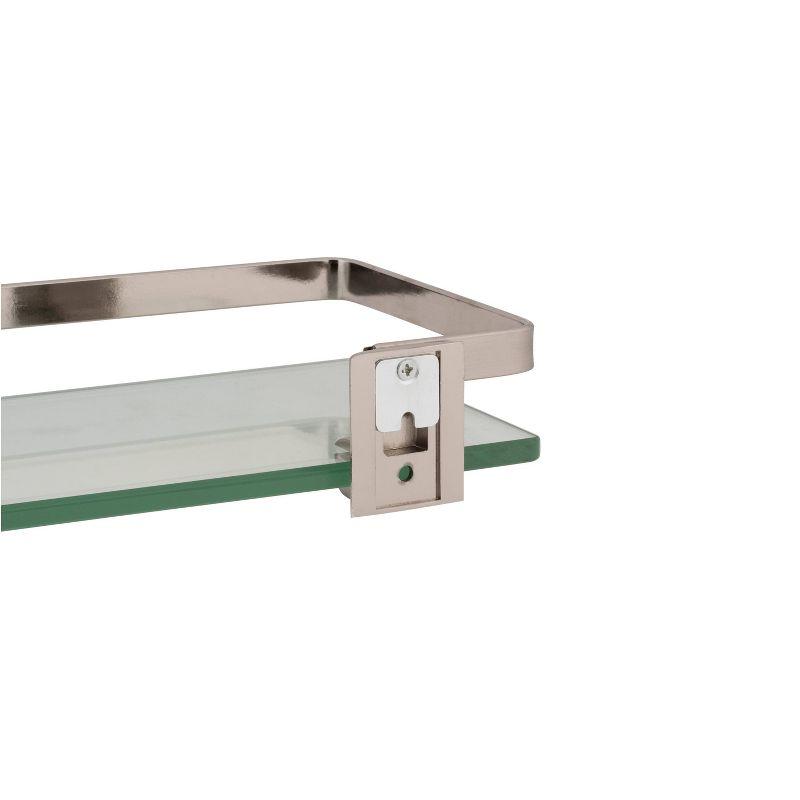 Nickel Floating Glass Shelf with Metal Rail, 26"