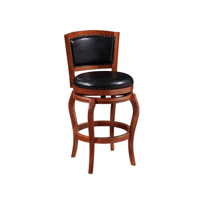 Cherry Hardwood & Black Leather 44.5" Swivel Barstool with Brass Accents