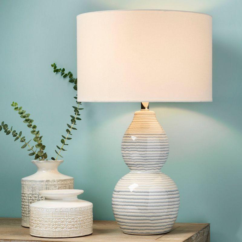 Catalina Wave Ceramic and Linen Double Gourd Table Lamp