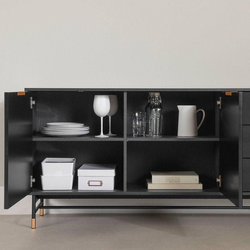 South Shore Arlo Sideboard Ash Oak/Gold: Modern Credenza with Storage, Entryway Cabinet, Buffet Server