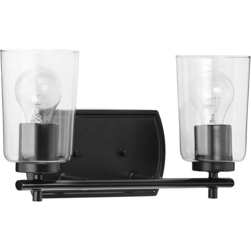 Progress Lighting Adley 2-Light Bath Wall Light, Black, Clear Glass Shades