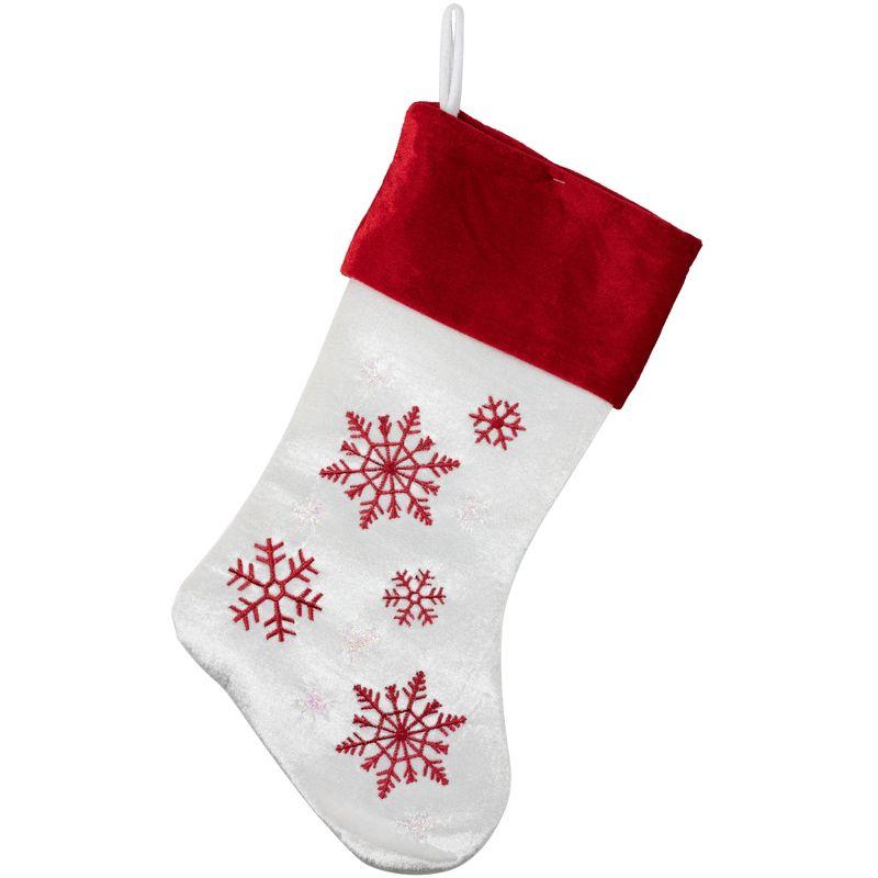 19'' Red and White Velvet Snowflake Christmas Stocking