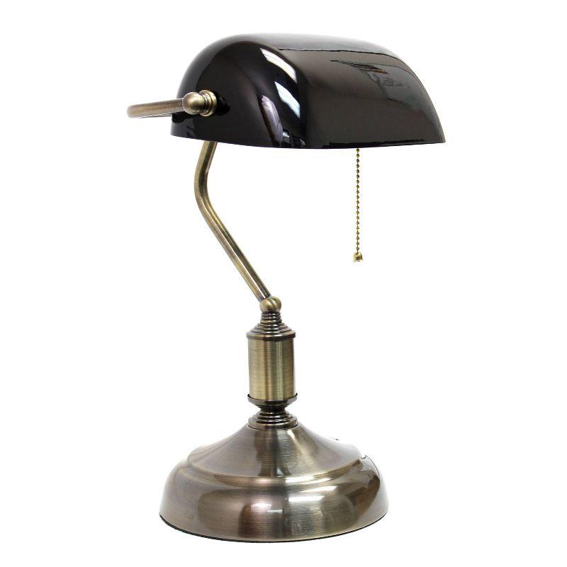 Executive Banker's Desk Lamp with Glass Shade Black - Simple Designs: ETL Listed, Metal Body, Pull Chain