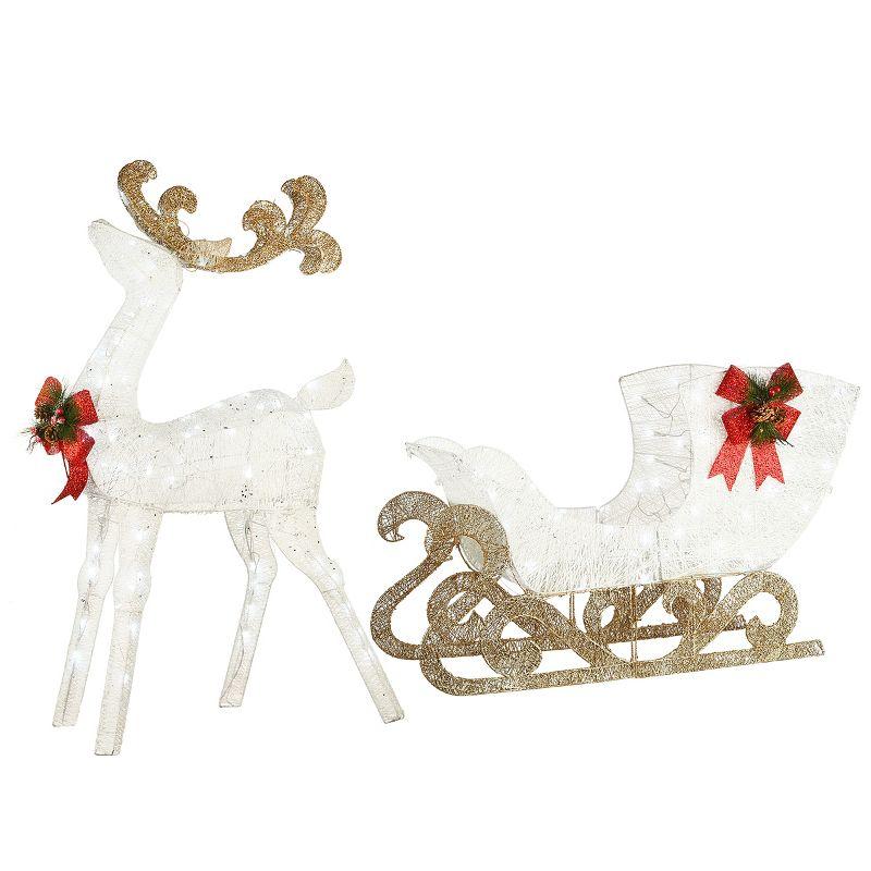 48" Prelit White Sisal Reindeer and Sleigh - National Tree Company