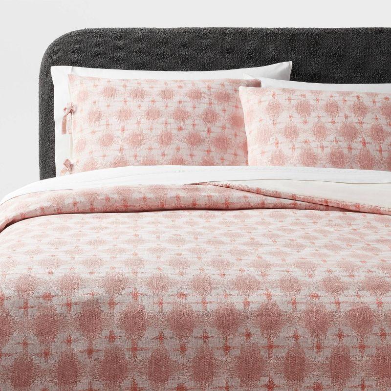 Full/Queen Yarn Dye Ikat Duvet Cover and Sham Set Ivory/Mauve - Threshold™: Cotton Slub, Zippered, Oeko-Tex Certified