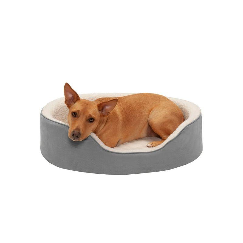 FurHaven Faux Sherpa & Suede Oval Dog Bed