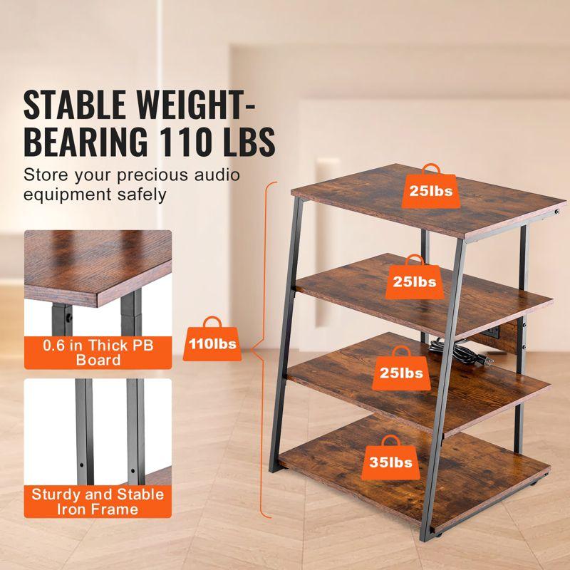 VEVOR 4-Tier AV Media Stand with Power Strips, Corner TV Stand with LED Lights, Height Adjustable Wooden Shelves