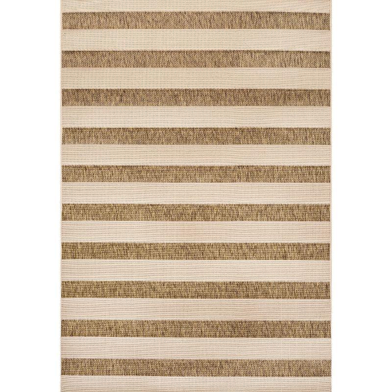 Reversible Wide Stripe Beige/Brown Synthetic 4'x6' Area Rug