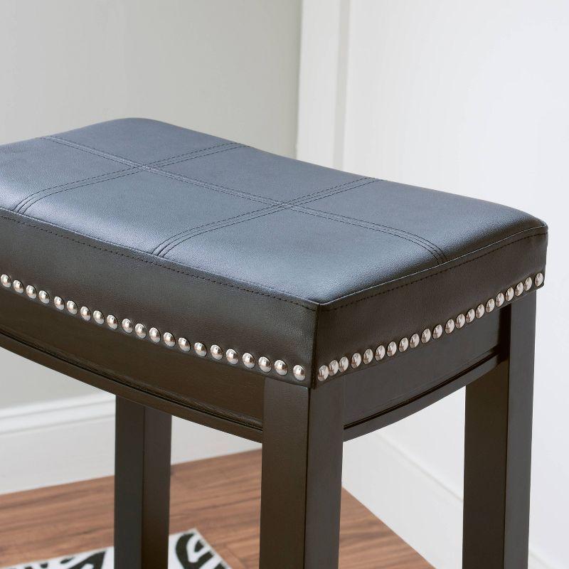 Claridge Backless Faux Leather Nailhead Saddle Barstool Black - Linon: Rubberwood Frame, 32.25" Height