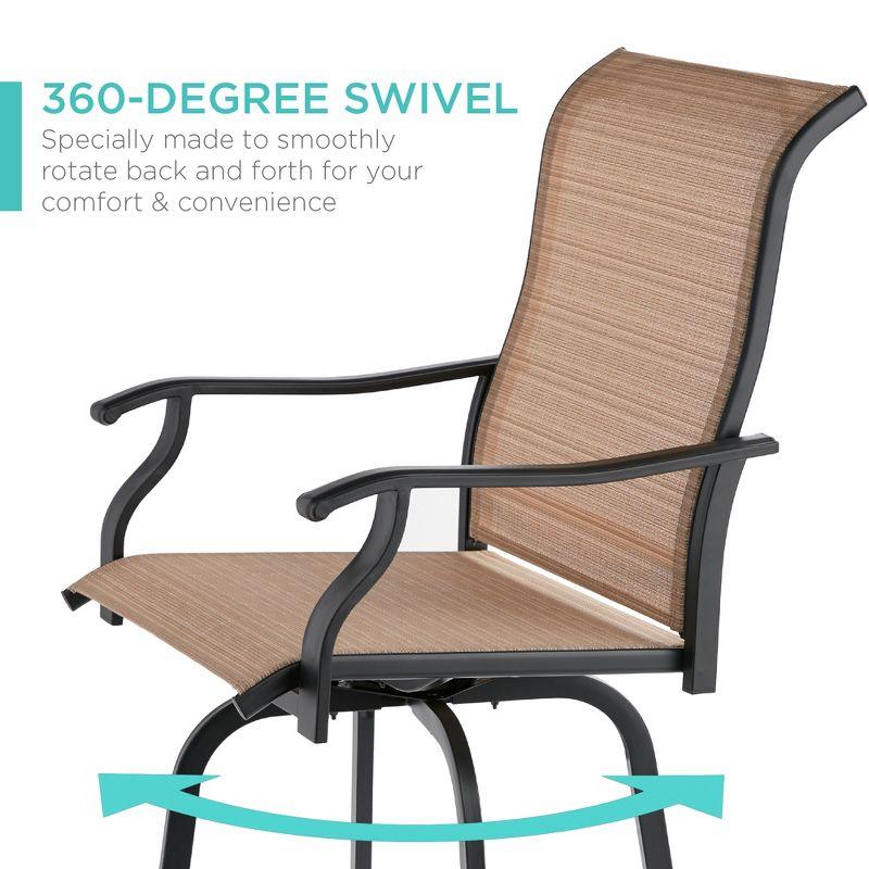 Best Choice Products Set of 2 Outdoor Swivel Bar Stools, Patio Barstool Chairs w/ 360 Rotation, All-Weather Mesh - Tan