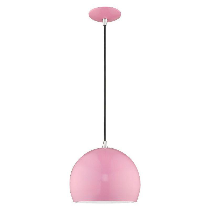 Sleek Shiny Pink Aluminum Mini Pendant with White Interior