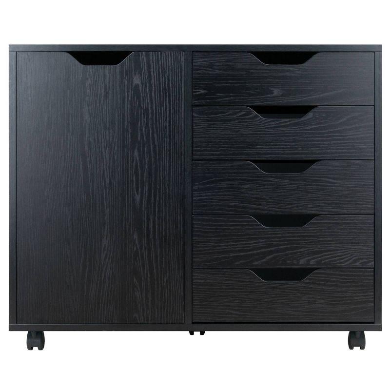 Halifax Cabinet with 5 Drawer & 1 Side Cabinet Black - Winsome: Mobile Storage Unit, Composite Wood, Modern Design