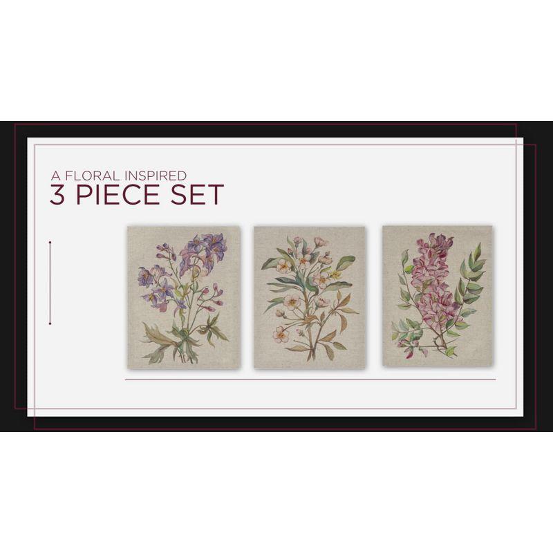 Madison Park Set of 3 14" x 11" Linen Botanicals Printed Canvas Decorative Wall Art Set : Modern Style, Unframed