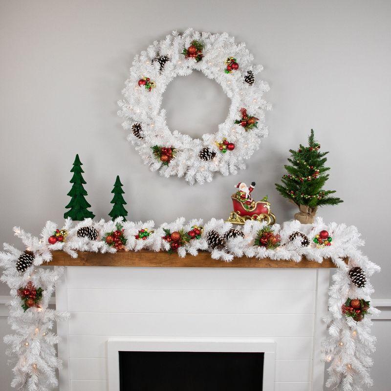 9' White Pre-Lit Snowy Pine Christmas Garland with Clear Lights