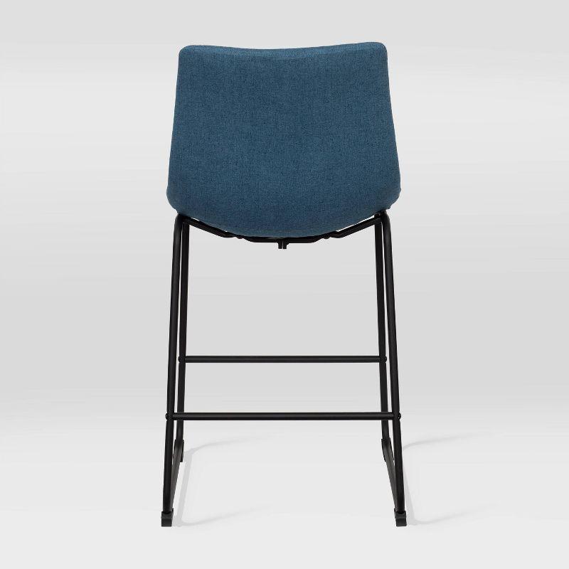 Set of 2 Blue Upholstered Counter Height Barstools with Metal Legs