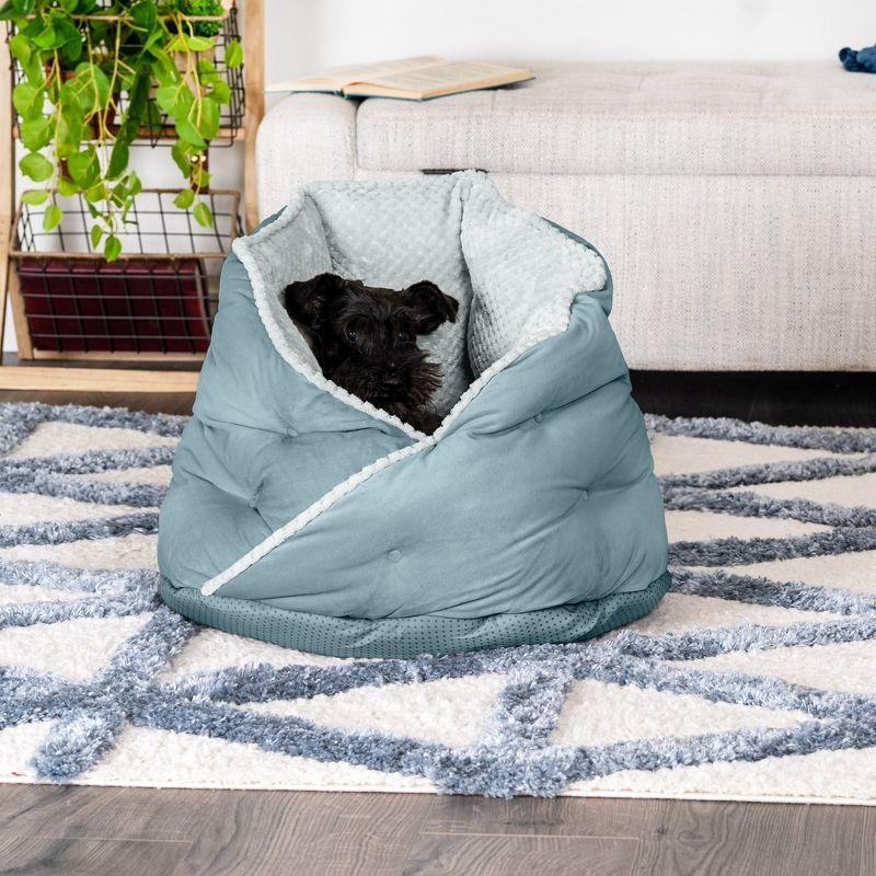 FurHaven Calming Wrap-Around Hug Small Dog and Cat Bed - Medium, Aquamarine