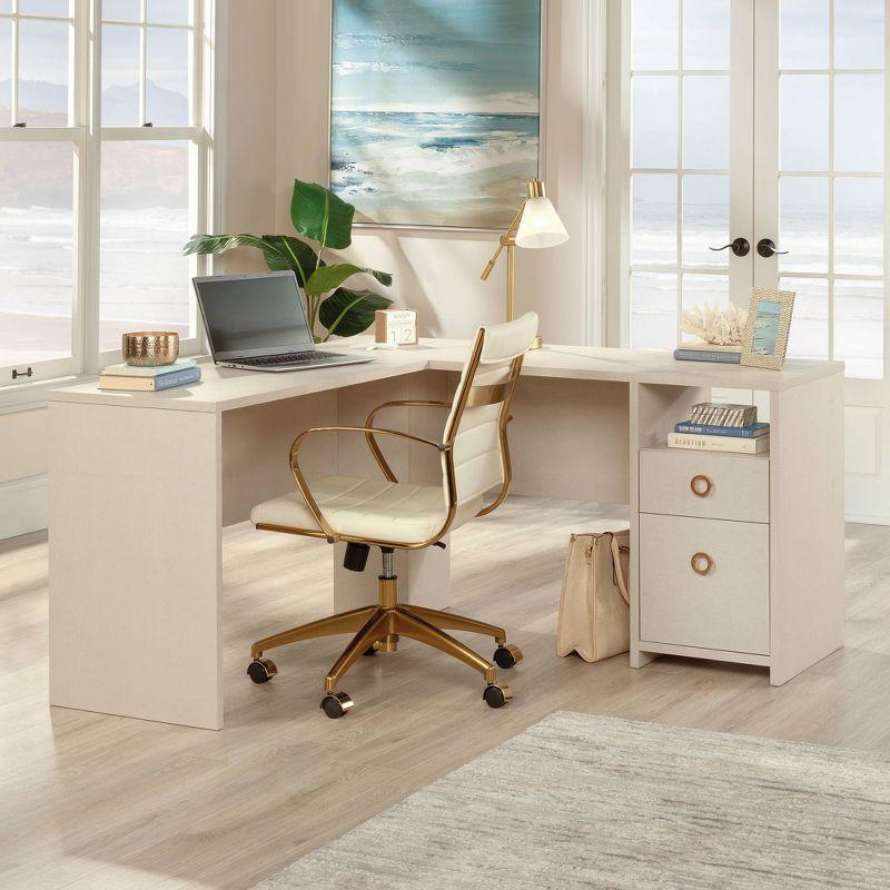 White Wood L-Shaped Corner Desk with Drawer and Filing Cabinet