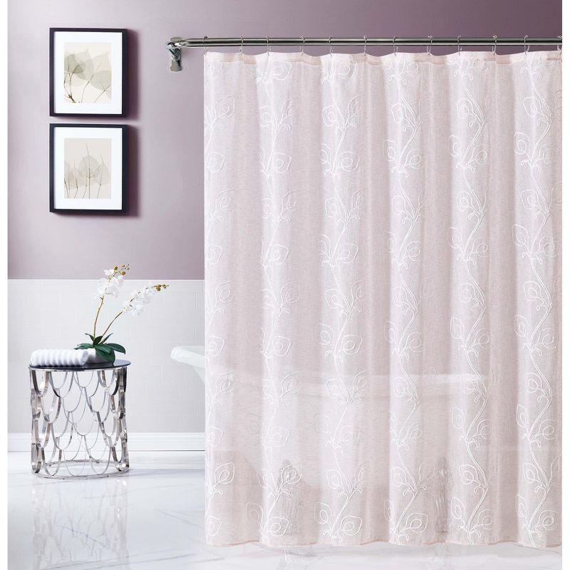 Dainty Home Stella 3D Floral Chenille Embroidered Linen Textured Shower Curtain - Blush